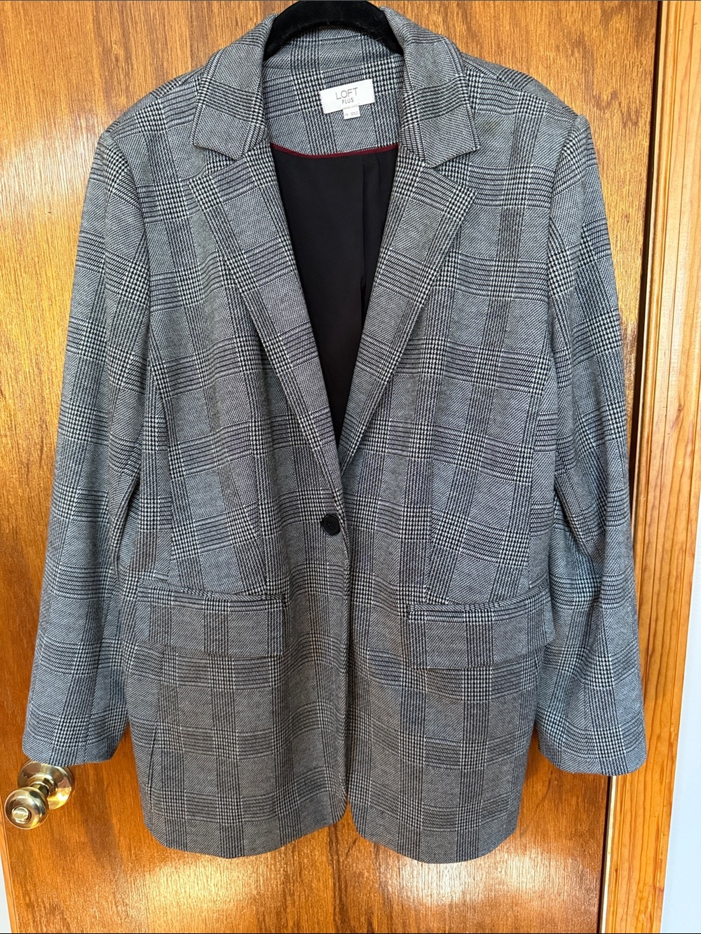 LOFT Black and Gray Plaid Blazer
